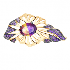 Золотая брошь Александра бш071-49ск-си с фианитом и аметрином бш071-49ск-си фото
