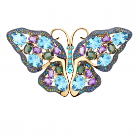 Золотая брошь Александра с миксом камней и подвижными крыльями бш090-23ск-гсиш бш090-23ск-гсиш фото