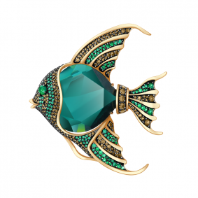 Золотая брошь Александра бш097-75ск-жз с фианитом и турмалином бш097-75ск-жз фото