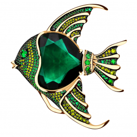 Золотая брошь Александра бш097-75ск-зса с фианитом и турмалином бш097-75ск-зса фото