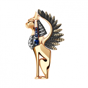 Золотая брошь-подвеска Александра с гидротермальным сапфиром и фианитом бш099-27ск-с бш099-27ск-с фото