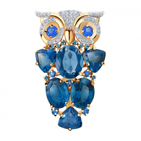 Золотая брошь Александра бш104-28ск-г с фианитом и Лондон топазом бш104-28ск-г фото