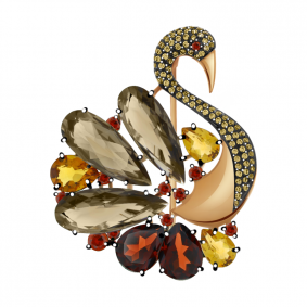 Золотая брошь Александра бш106-23ск-ж с фианитом, цитрином, гранатом и раухтопазом бш106-23ск-ж фото