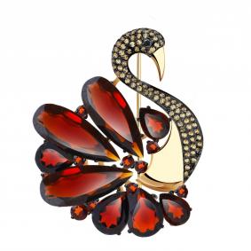 Золотая брошь Александра с ситаллом цвета Гранат и фианитом бш106-34ск-к бш106-34ск-к фото