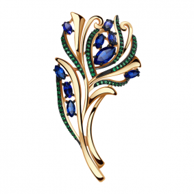 Золотая брошь Александра бш133-27ск-з с фианитом и гидротермальным сапфиром бш133-27ск-з фото