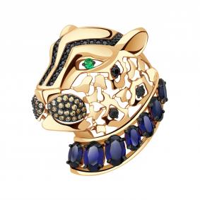 Золотая брошь Александра бш143-27ск-зчш с фианитом и гидротермальным сапфиром бш143-27ск-зчш фото