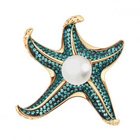 Золотая брошь Александра бш144-10ск-з с фианитом и жемчугом бш144-10ск-з фото