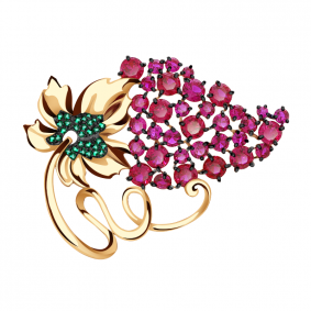 Золотая брошь Александра бш147-30ск-з с фианитом и рубиновым корундом бш147-30ск-з фото