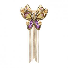 Золотая брошь Александра бш158-49ск-ш с фианитом, аметистом и аметрином бш158-49ск-ш фото