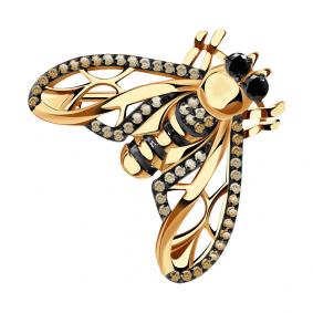 Золотая брошь Александра бш177-20ск-чш с фианитом бш177-20ск-чш фото