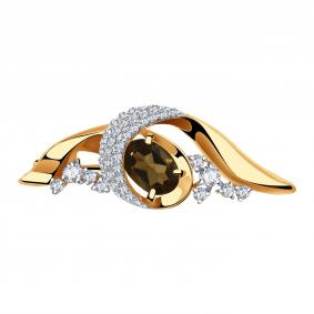 Золотая брошь Александра бш178-4ск с фианитом и раухтопазом бш178-4ск фото