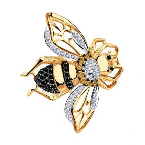 Золотая брошь Александра бш180-20ск-чш с фианитом бш180-20ск-чш фото