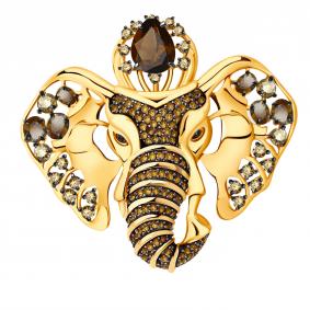 Золотая брошь Александра бш196-4ск-ш с фианитом и раухтопазом бш196-4ск-ш фото