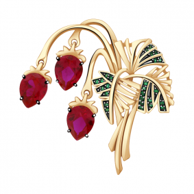 Золотая брошь Александра бш812ск-з с фианитом и рубиновым корундом бш812ск-з фото