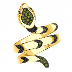 Кольцо из лимонного золота Символ года Змея Александра с фианитом к912-20сл-сач к912-20сл-сач фото