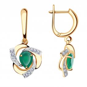 Золотые серьги Александра кл1148а-12ск с фианитом и агатом кл1148а-12ск фото