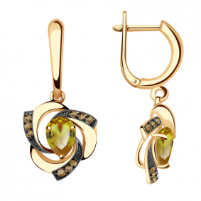 Золотые серьги Александра кл1148а-48ск-ш с фианитом и султанитом кл1148а-48ск-ш фото