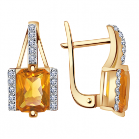 Золотые серьги Александра кл1151а-6ск с фианитом и цитрином кл1151а-6ск фото
