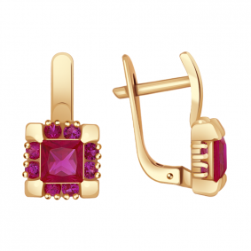 Золотые серьги Александра кл1189а-30ск-р с фианитом и рубиновым корундом кл1189а-30ск-р фото