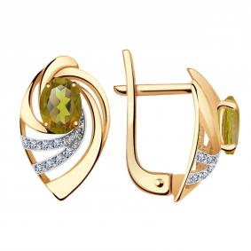 Золотые серьги Александра кл1199а-48ск с фианитом и султанитом кл1199а-48ск фото