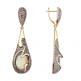 Золотые серьги Александра кл1227а-15ск-р с фианитом и опалом кл1227а-15ск-р фото