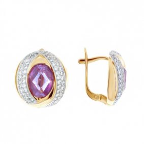 Золотые серьги Александра кл1369а-9ск с фианитом и александритом кл1369а-9ск фото