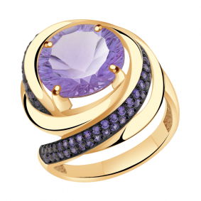 Золотое кольцо Александра кл1388-3ск с фианитом и аметистом кл1388-3ск фото