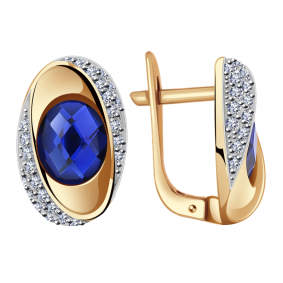 Золотые серьги Александра кл1400а-27ск с фианитом и гидротермальным сапфиром кл1400а-27ск фото