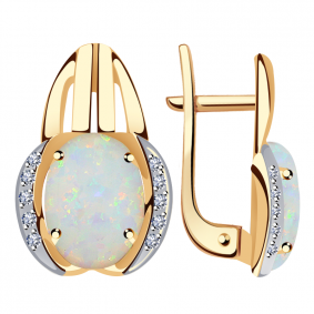 Золотые серьги Александра кл1405а-15ск с фианитом и опалом кл1405а-15ск фото