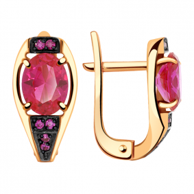 Золотые серьги Александра кл1420а-30ск-р с фианитом и рубиновым корундом кл1420а-30ск-р фото