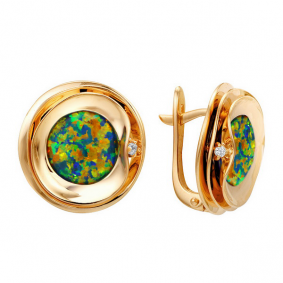 Золотые серьги Александра кл1442а-15ск с фианитом и опалом кл1442а-15ск фото