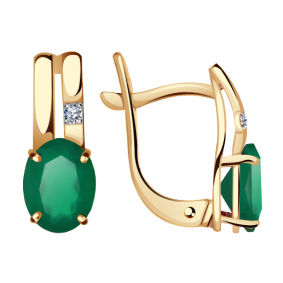 Золотые серьги Александра кл1475а-12ск с фианитом и агатом кл1475а-12ск фото