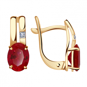 Золотые серьги Александра кл1475а-30ск с фианитом и рубиновым корундом кл1475а-30ск фото