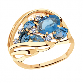 Золотое кольцо Александра кл1485-28ск с фианитом и Лондон топазом кл1485-28ск фото