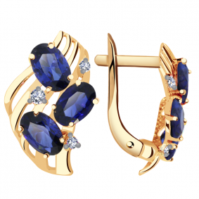 Золотые серьги Александра кл1488а-27ск с фианитом и гидротермальным сапфиром кл1488а-27ск фото