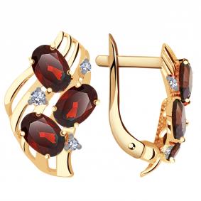 Золотые серьги Александра кл1488а-2ск с фианитом и гранатом кл1488а-2ск фото