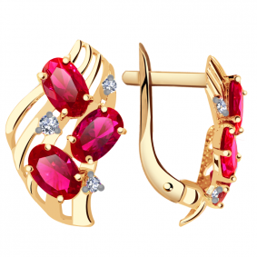 Золотые серьги Александра кл1488а-30ск с фианитом и рубиновым корундом кл1488а-30ск фото