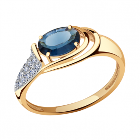 Золотое кольцо Александра с ситаллом цвета Лондон топаз и фианитом кл1514-58ск кл1514-58ск фото