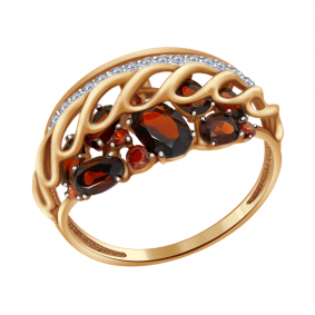 Золотое кольцо Александра кл1524-2ск с фианитом и гранатом кл1524-2ск фото