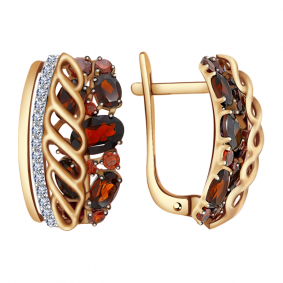 Золотые серьги Александра кл1524а-2ск с фианитом и гранатом кл1524а-2ск фото