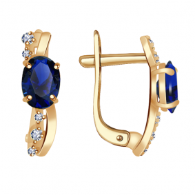 Золотые серьги Александра кл1525а-27ск с фианитом и гидротермальным сапфиром кл1525а-27ск фото