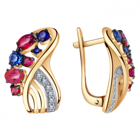 Золотые серьги Александра кл1527а-30ск-1 с фианитом и рубиновым корундом кл1527а-30ск-1 фото