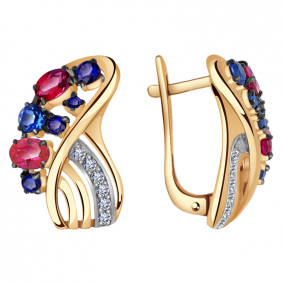 Золотые серьги Александра кл1527а-30ск с фианитом и рубиновым корундом кл1527а-30ск фото