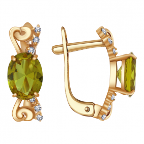 Золотые серьги Александра кл1537а-48ск с фианитом и султанитом кл1537а-48ск фото