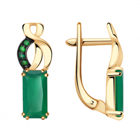 Золотые серьги Александра кл1549а-12ск-з с фианитом и агатом кл1549а-12ск-з фото