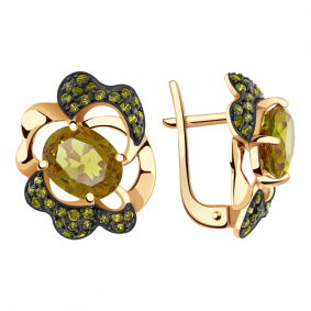 Золотые серьги Александра кл1584а-48ск-са с фианитом и султанитом кл1584а-48ск-са фото