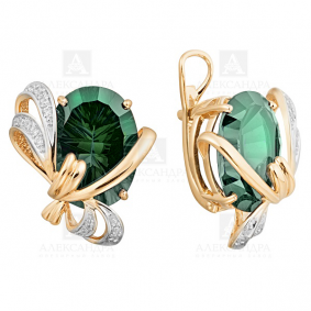 Золотые серьги Александра кл1601а-26ск с фианитом и турмалином кл1601а-26ск фото