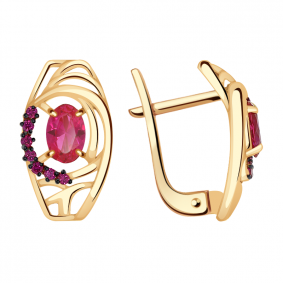 Золотые серьги Александра кл1618а-30ск-р с фианитом и рубиновым корундом кл1618а-30ск-р фото