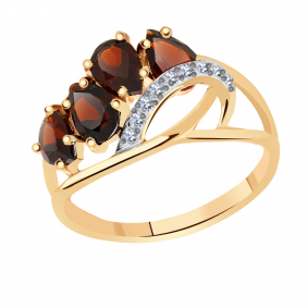 Золотое кольцо Александра кл1697-2ск с фианитом и гранатом кл1697-2ск фото