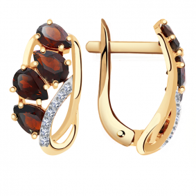 Золотые серьги Александра кл1697а-2ск с фианитом и гранатом кл1697а-2ск фото